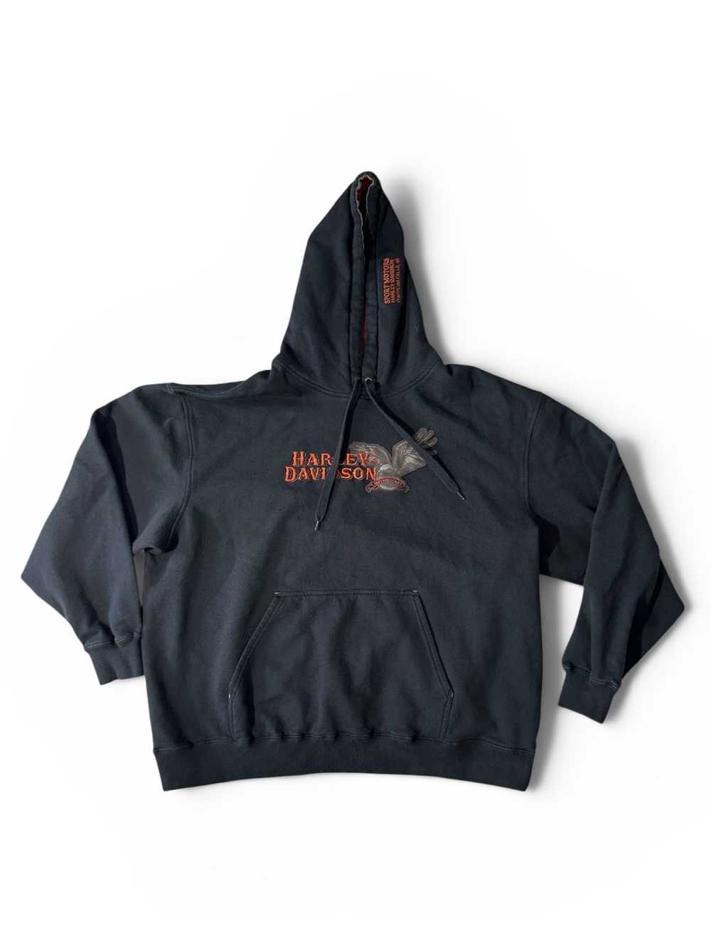 Harley Davidson mens XL black fleece pullover eagle motorcycle hoodie EUC